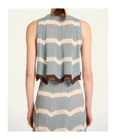 La Doublej Scalloped Striped Pointelle-knit Cotton Tank In Blue