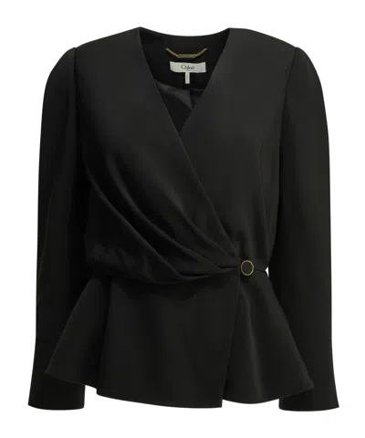 Chloé Draped Top Gold Tone Hardware Peplum In Black
