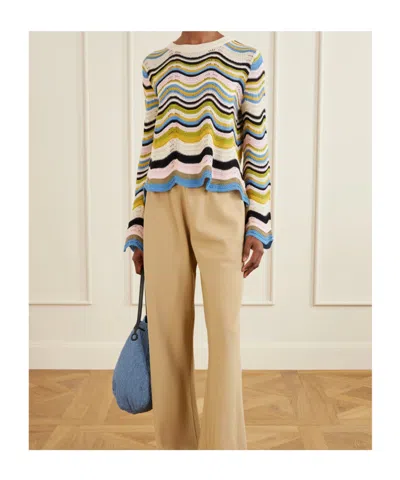 La Doublej Chevron-pattern Cropped Sweater In Multi
