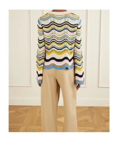 La Doublej Chevron-pattern Cropped Sweater In Multi