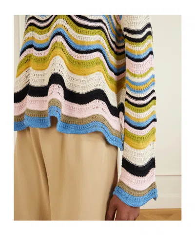 La Doublej Chevron-pattern Cropped Sweater In Multi