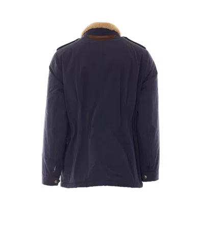 Brunello Cucinelli Shearling-collar Multi-pocket Jacket In Blue