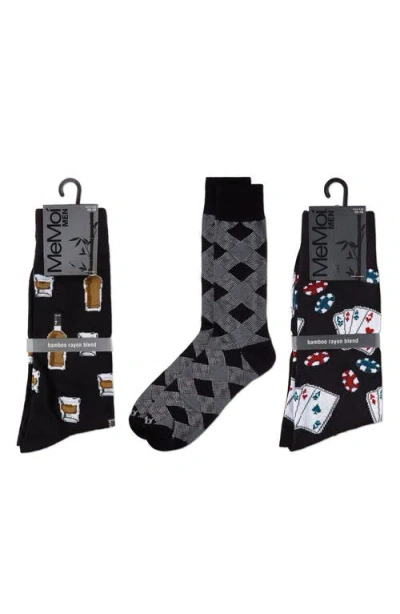 Memoi Hobby Assorted 3-pack Crew Socks In Black