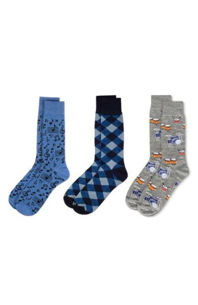 Memoi Hobby Assorted 3-pack Crew Socks In Blue