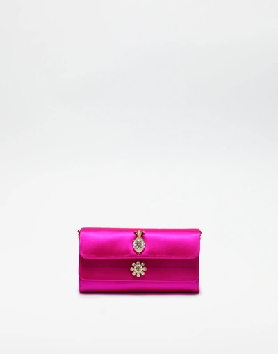 Shop Dolce & Gabbana Dorine Satin Clutch With Jewel Applications In Pink