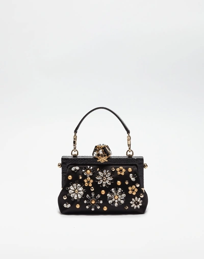 Shop Dolce & Gabbana Vanda Satin Clutch With Jewel Applications In Black