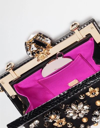 Shop Dolce & Gabbana Vanda Satin Clutch With Jewel Applications In Black