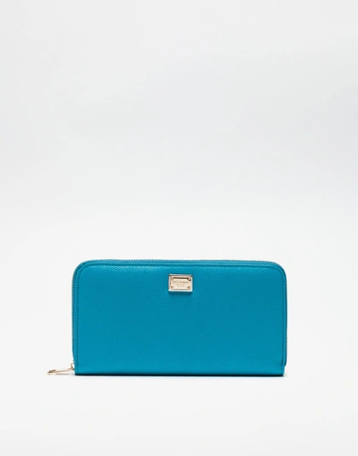 Shop Dolce & Gabbana Dauphine Leather Zip-around Wallet In Light Blue