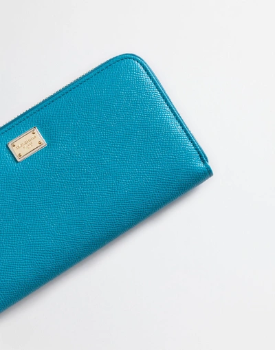 Shop Dolce & Gabbana Dauphine Leather Zip-around Wallet In Light Blue