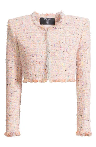 Balmain Tweed Blazer In Nylon-cotton Blend With Cupro Lining In Pink