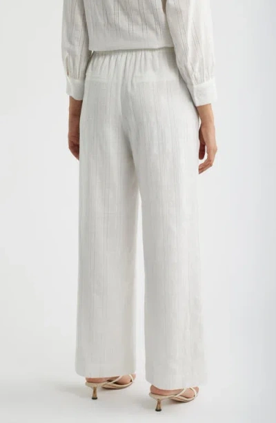 Bernardo Embroidered Stripe Cotton Drawstring Pants In White