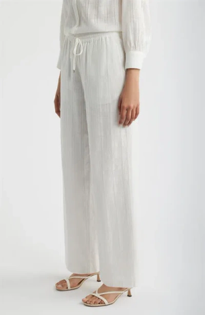 Bernardo Embroidered Stripe Cotton Drawstring Pants In White