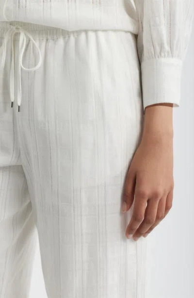 Bernardo Embroidered Stripe Cotton Drawstring Pants In White