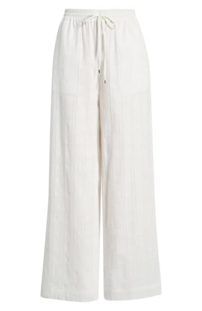 Bernardo Embroidered Stripe Cotton Drawstring Pants In White