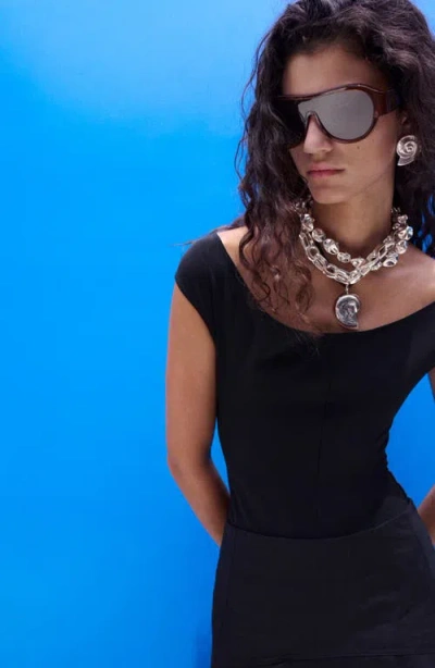 Mango Fitted Open Back Bodysuit In Black