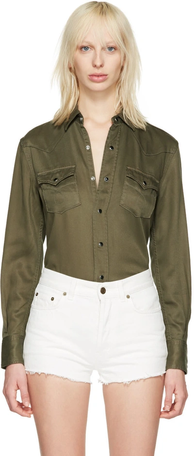 Shop Saint Laurent Green Western Shirt