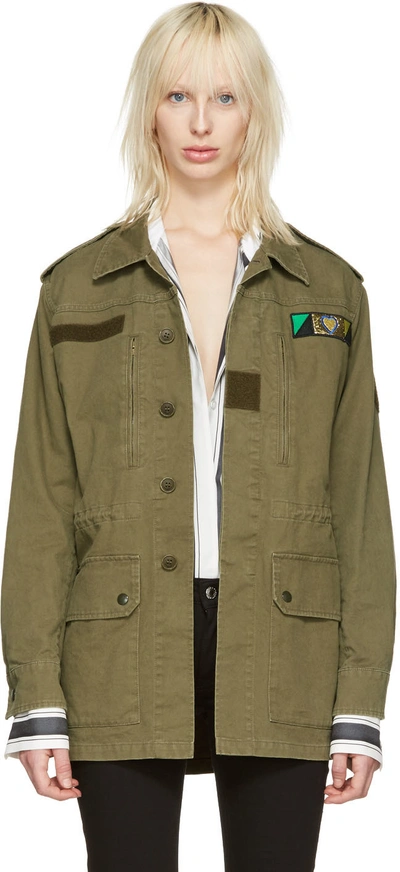 Saint Laurent Love-appliqué Cotton-blend Military Jacket In Khaki | ModeSens