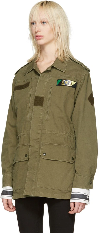 Shop Saint Laurent Green 'love' Military Jacket