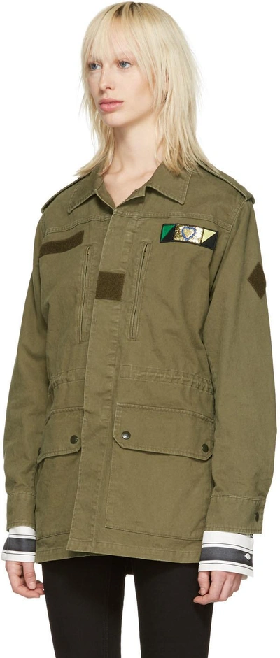 Saint Laurent Khaki "love" Patch Military Jacket