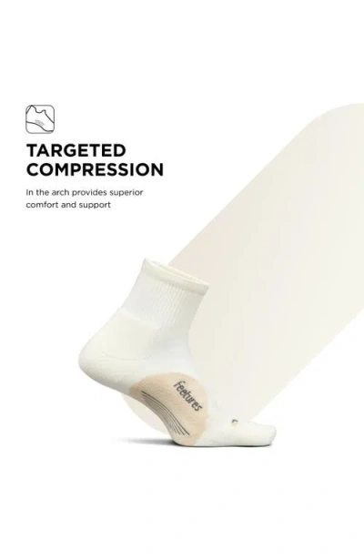Feetures Elite Light Cushion Quarter Solid  Sport Sock With Targeted Compression In White