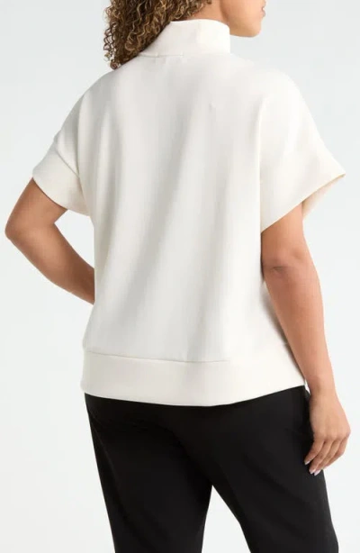 Bernardo Short-sleeve Half-zip Knit Pullover In White
