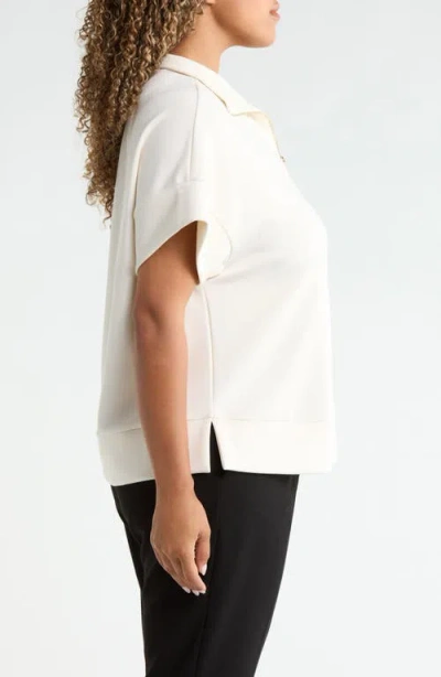 Bernardo Short-sleeve Half-zip Knit Pullover In White