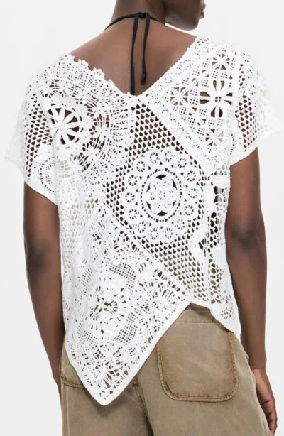 Desigual Openwork Knit Top In White