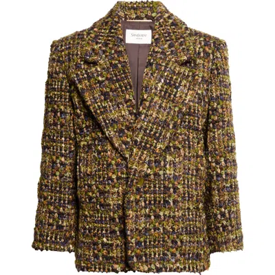 Saint Laurent Wool Blend Tweed Jacket In Multi