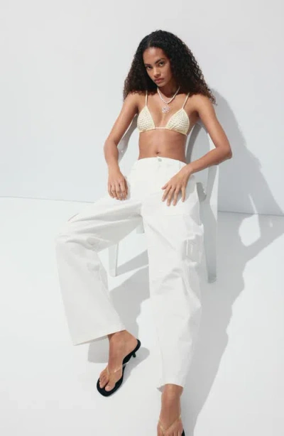 Mango Wide Leg Cargo Jeans In White
