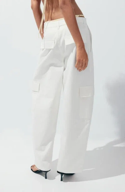 Mango Wide Leg Cargo Jeans In White