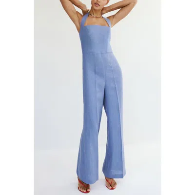 Mango Solid Linen Halter Jumpsuit In Animal Print