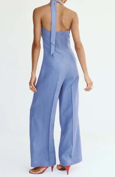 Mango Solid Linen Halter Jumpsuit In Animal Print