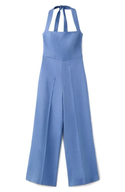 Mango Solid Linen Halter Jumpsuit In Animal Print
