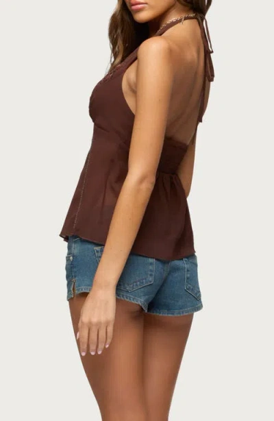 Edikted Lani Sequin Bead Chiffon Halter Top In Brown