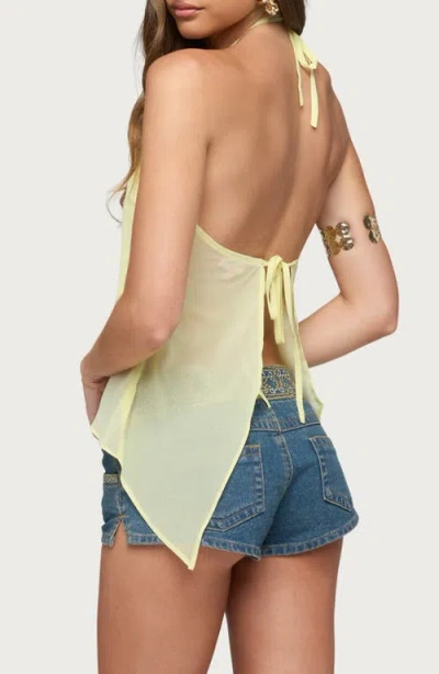 Edikted Split Open Back Chiffon Halter Top In Yellow