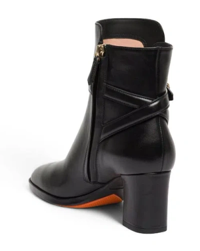 Santoni Leather Mid-heel Ankle Boot In Black
