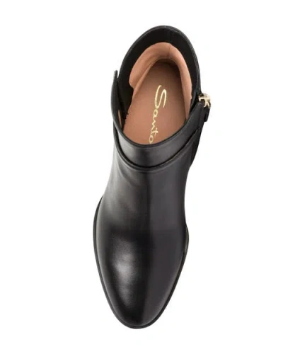 Santoni Leather Mid-heel Ankle Boot In Black