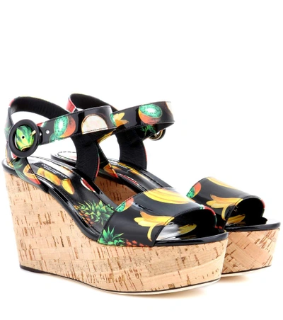 Dolce & Gabbana Fruit Print Wedge Sandals In Black/multicolor