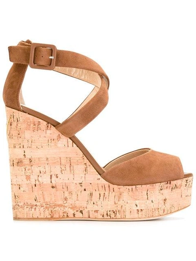 Giuseppe Zanotti Roz Crisscross Platform Wedge Sandals In Brown