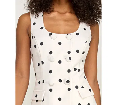 Pear Culture Juniors' Polka Dot Tailored Button-front Romper In Multi