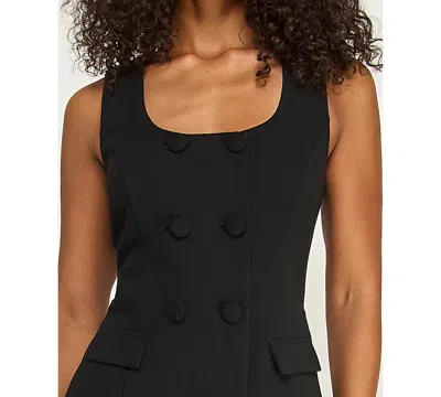 Pear Culture Juniors' Tailored Button-front Black Romper In Black