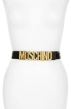 MOSCHINO LOGO PLATE LEATHER BELT,A800780010205