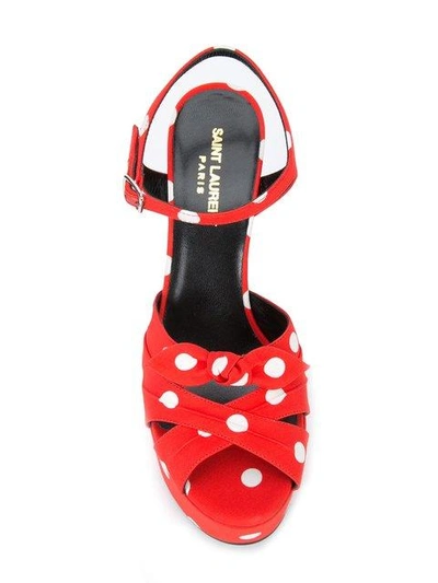 Shop Saint Laurent - Polka Dot Sandals  In Red