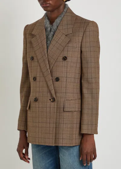 Chloé Chloe Checked Double-breasted Wool Blazer In Brown