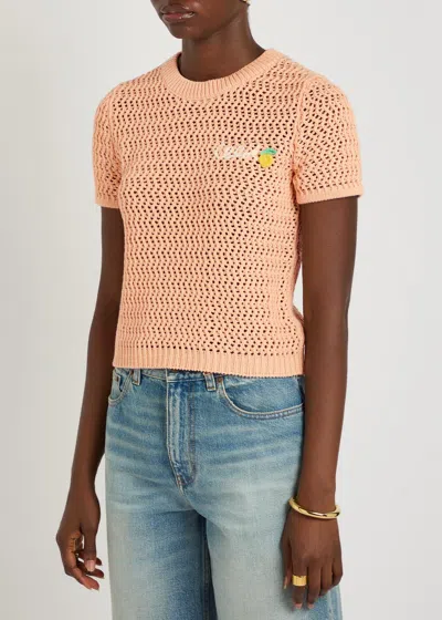 Chloé Chloe Logo-intarsia Open-knit Cotton T-shirt In Orange