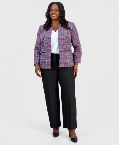 Kasper Plus Size Collarless Open-front Tweed Jacket In Pink