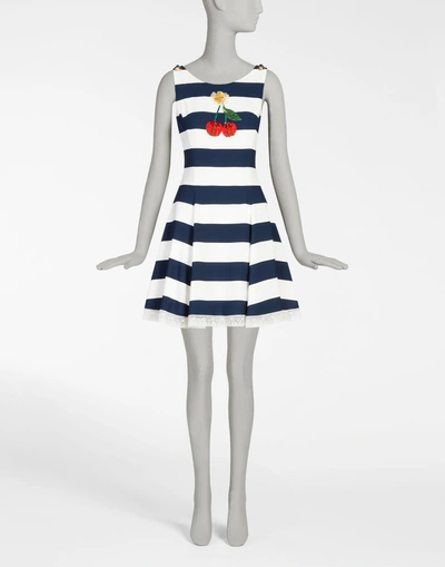 Shop Dolce & Gabbana Cady Dress With Jewel Embroidery In White/blue