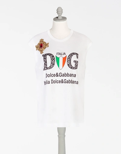 Dolce & Gabbana Printed Cotton T-shirt In Black & White