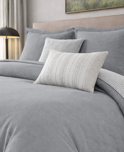Laundry Chambray With Reverse Stripe 5-piece Comforter Set, King In Gray