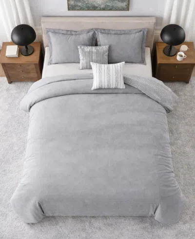 Laundry Chambray With Reverse Stripe 5-piece Comforter Set, King In Gray